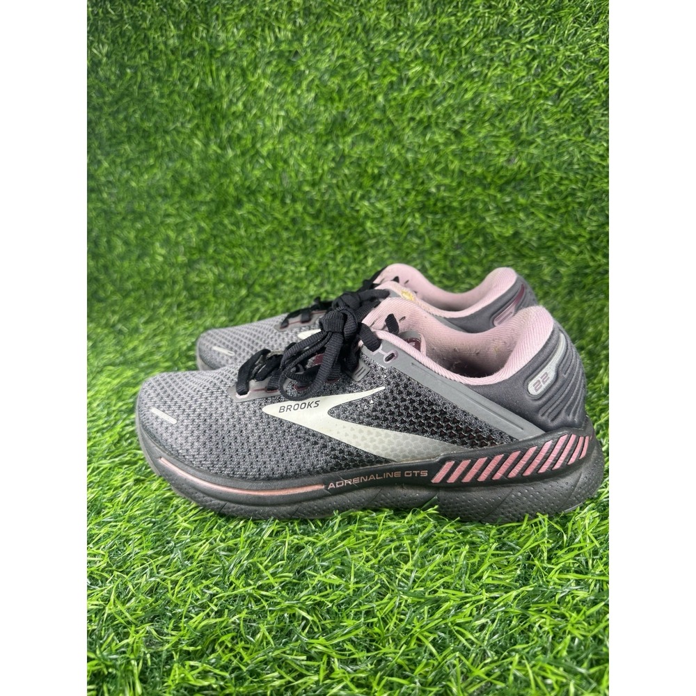 Brooks Adrenaline GTS 22 Womens 8.5D Gray Pink Black Running Shoes 1203531D015